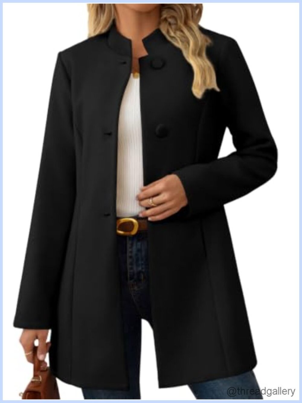 Wool Blend Pea Coat Mid-Long Slim Fit Notch Collar Button Front